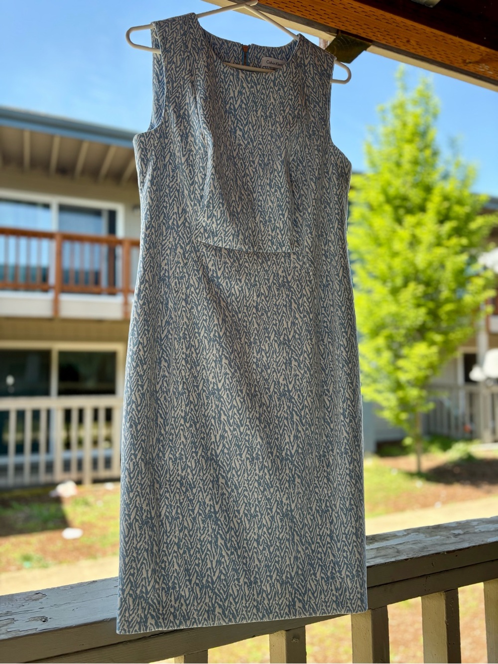 Calvin Klein Blue and White Sleeveless Midi Dress